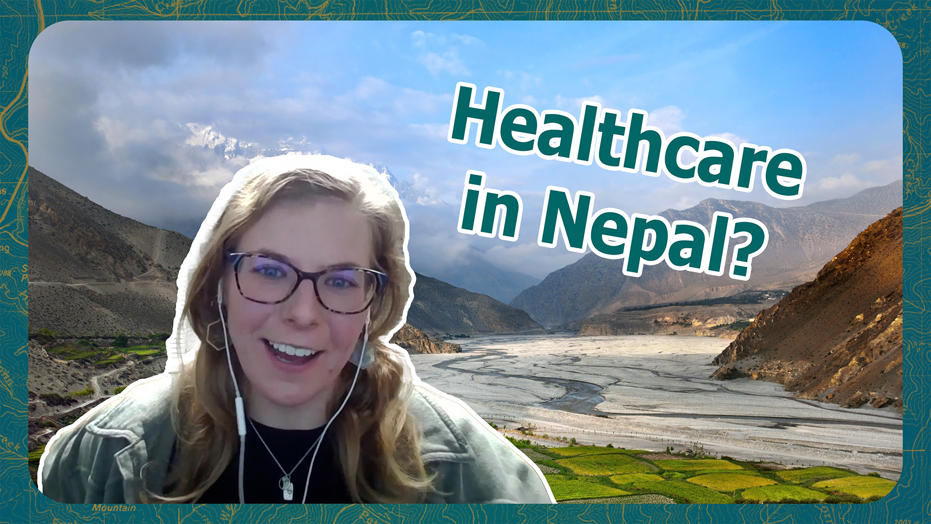 Marina and scenery in Nepal with the text "Healthcare in Nepal"